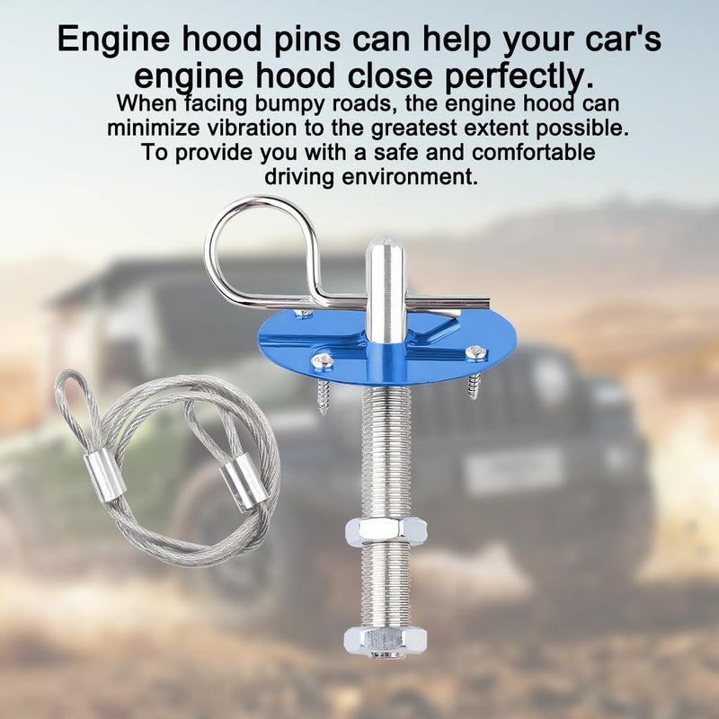 Mandark Car Hood Pins Kit, Stainless Steel Automotive Engine Hood Pin Lock Clip with Racing Lanyard, Vehicle Exterior Engine Cover Lock Accessories, Universal for RV, SUV, Truck (Blue) - Image 5